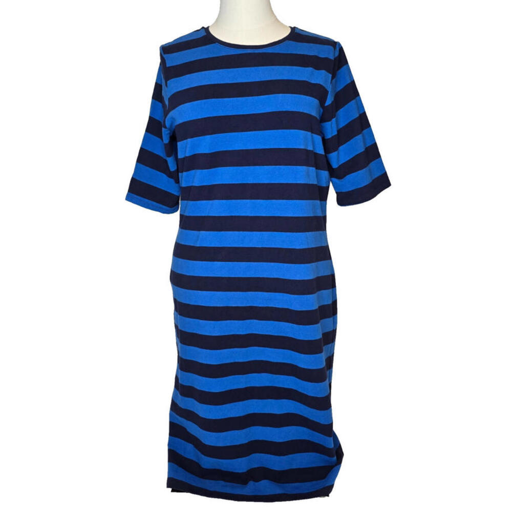 A NEW DAY BLUE AND BLACK 2 TONE STRIPED CHIC WOMEN'S‎ DRESS SZ: LG